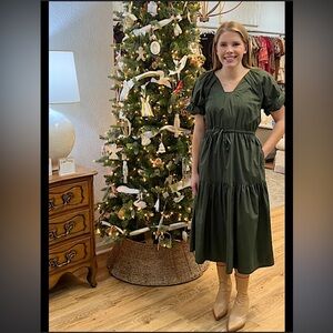 Christmas Wknd St Barthes Long Green Tiered Cotton Dress